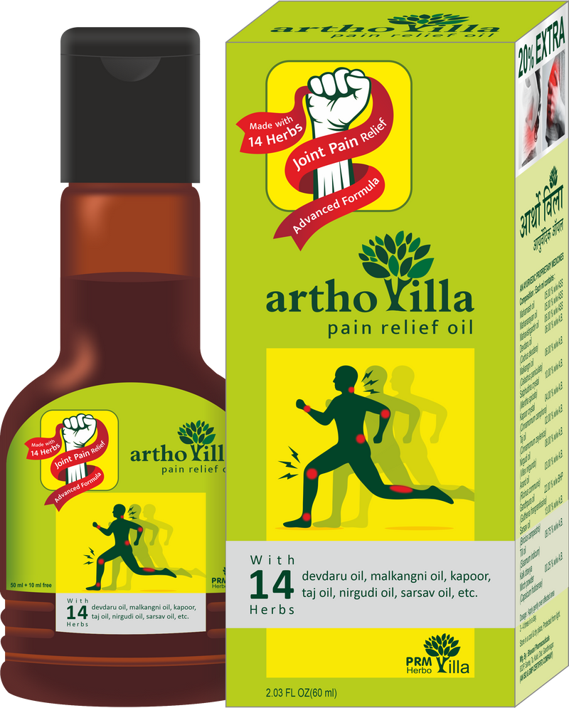 ArthoVilla Ayurvedic Pain Reliever Oil 60ml (Pack of 2) - For Joint & Back Pain Relief with Gandhpura, Mahamash & Mahanarayan
