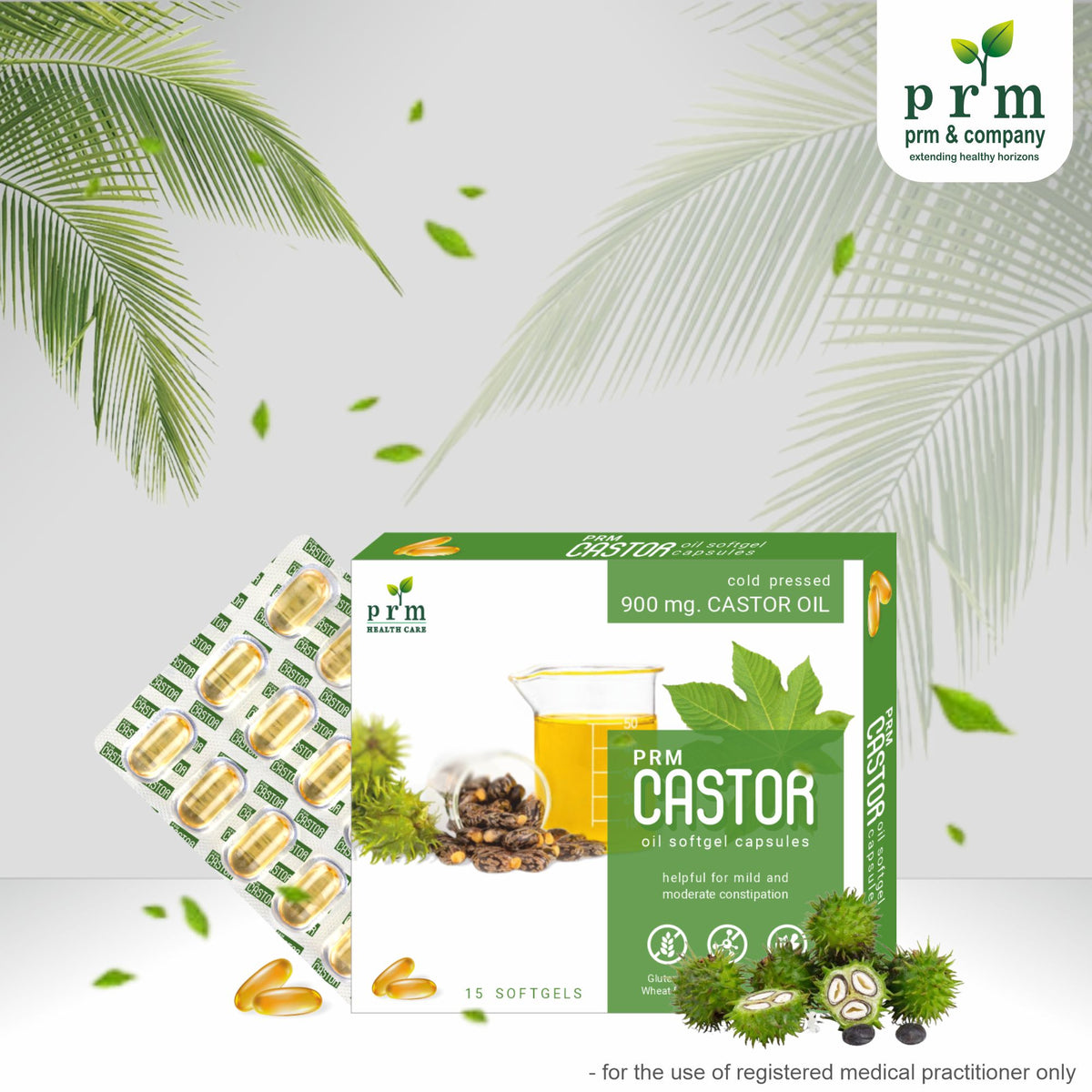 PRM Castor Softgel Capsules Support smooth digestion! Your twice-daily Ayurvedic capsule for digestive & gastric care.