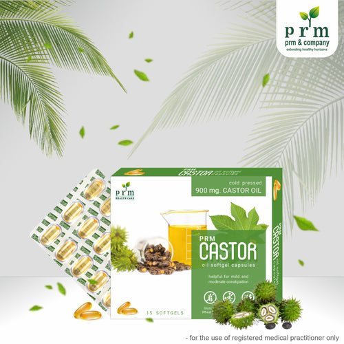 PRM Castor Softgel Capsules Support smooth digestion! Your twice-daily Ayurvedic capsule for digestive & gastric care.