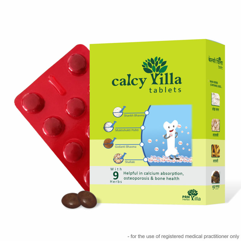 Calcyvilla Ayurvedic Calcium Tablets | Natural Bone Strength & Calcium Absorption Support | Herbal Formula with Mukta Shukti, Shankh Bhasma & Ashwagandha (30 Tablets) ( pack of 2 )
