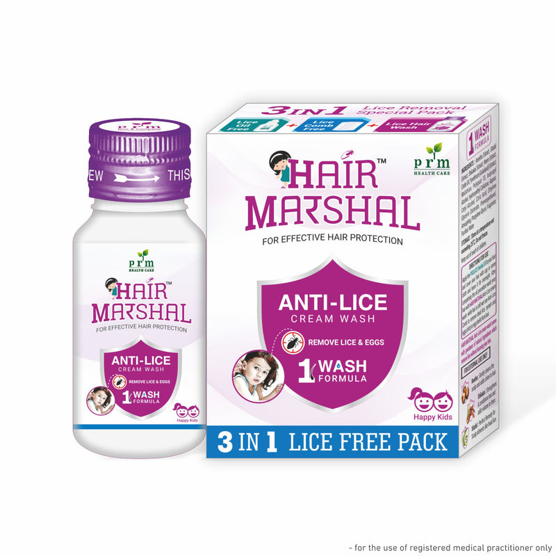 PRM Hair Marshal Anti Lice Cream Wash Pack of 3 🧴 | 3-in-1 Herbal Lice Removal Treatment 🌿 | Kills Lice, Eggs & Nits in One Wash | Neem, Reetha & Shikakai
