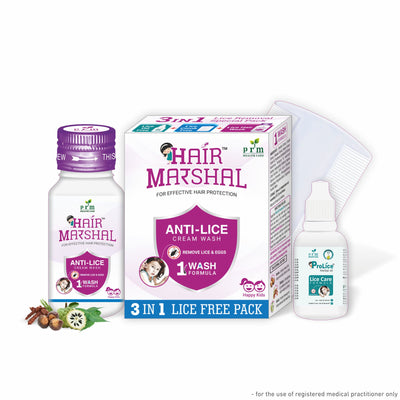 PRM Hair Marshal Anti Lice Cream Wash Pack of 3 🧴 | 3-in-1 Herbal Lice Removal Treatment 🌿 | Kills Lice, Eggs & Nits in One Wash | Neem, Reetha & Shikakai