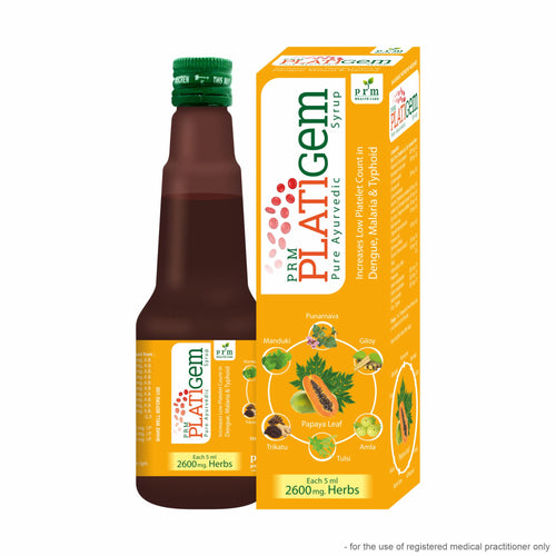 PRM Platigem Syrup 225ml | Ayurvedic Immunity & Platelet Support | Papaya Leaf, Giloy, Amla & Aloe Vera | Herbal Health Tonic ( pack of 2)