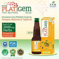 PRM Platigem Syrup 225ml | Ayurvedic Immunity & Platelet Support | Papaya Leaf, Giloy, Amla & Aloe Vera | Herbal Health Tonic ( pack of 2)
