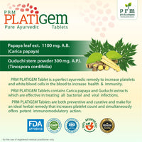 PRM Platigem Tablets Ayurvedic Platelet Support | Papaya Extract & Giloy | Immunity Booster & Liver Health Support