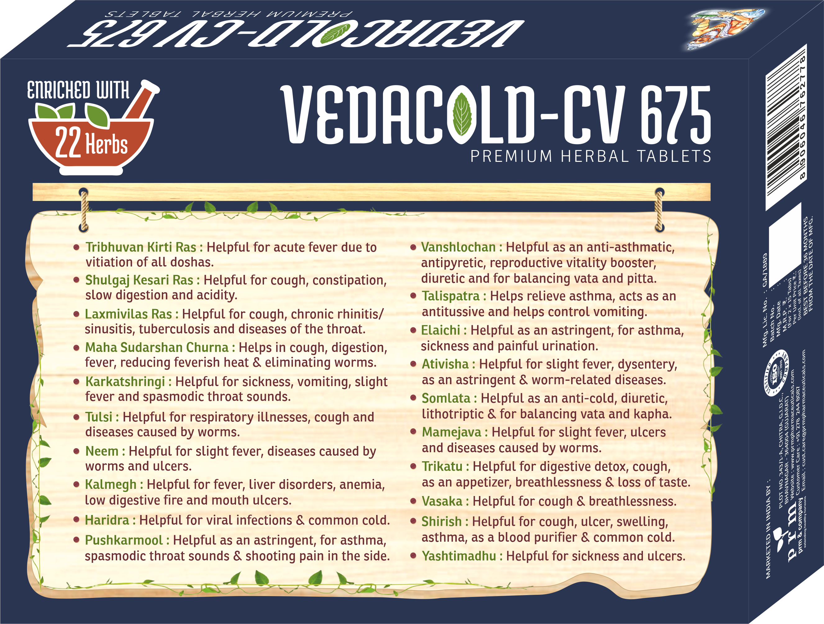 VedaCold-CV 675 Tablets - Back
